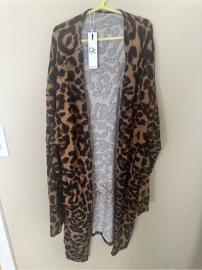 OE Leopard Print Open-Front Cardigan - Brown/Black